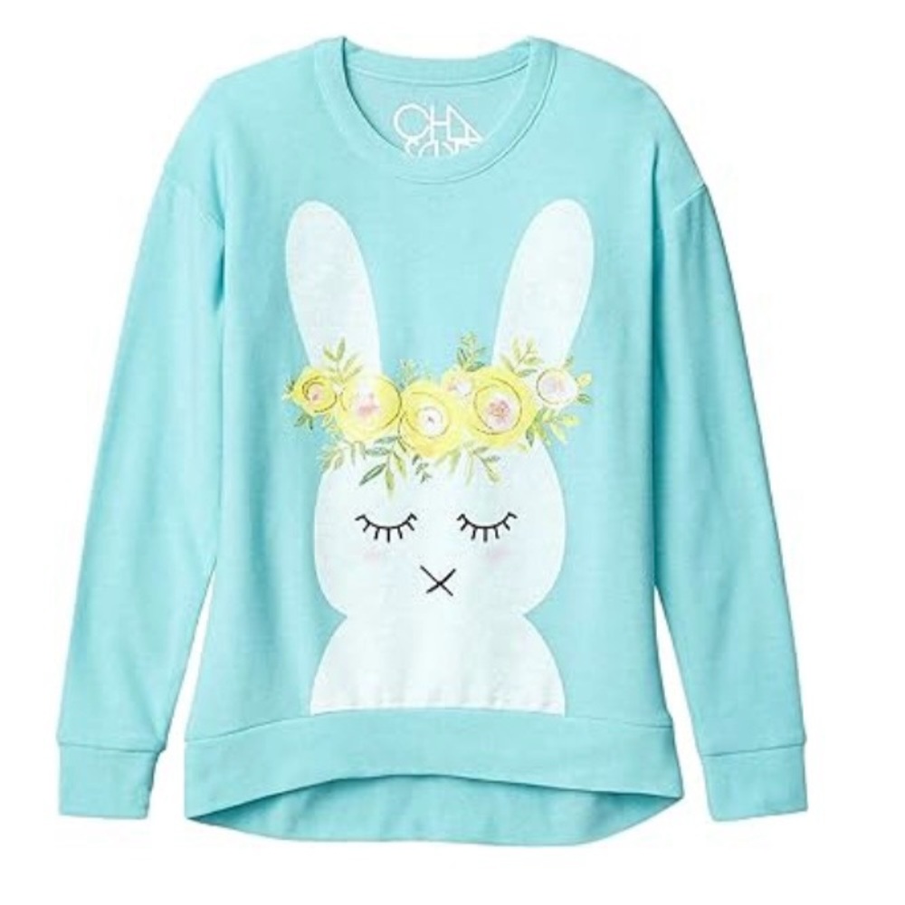 ❌SOLD❌ Chaser Kids Funny Bunny Cozy Knit Hi Lo Pullover in Tiffany